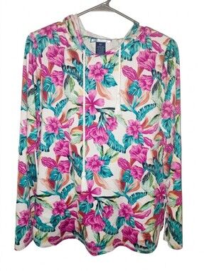 Island Collection Stella Parker Floral Tropical Hoodie Rashguard Shirt Medium